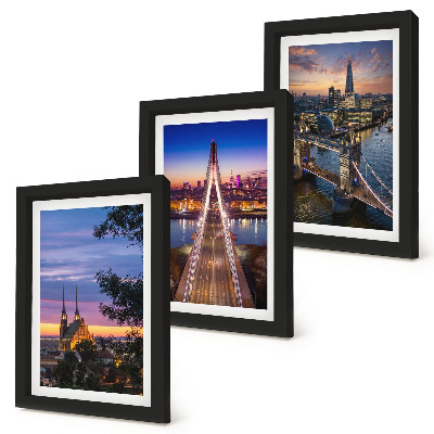 Trittico incorniciato Panorami della città con ponti e tramonti