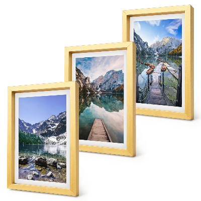 Trittico incorniciato Montagne, laghi e ponti di legno sull'acqua