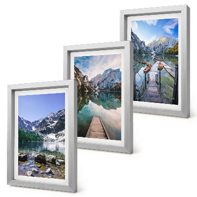 Trittico incorniciato Montagne, laghi e ponti di legno sull'acqua