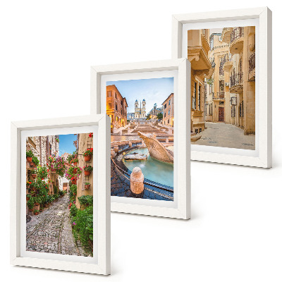Trittico incorniciato Strade affascinanti e fontane in un contesto architettonico pittoresco