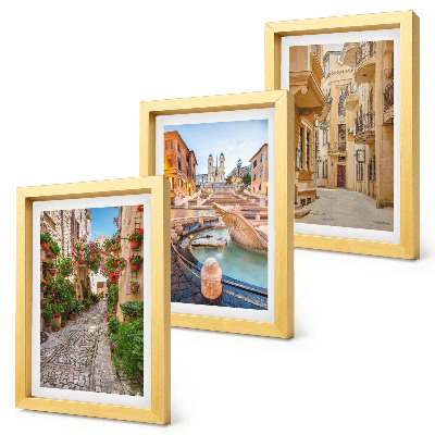 Trittico incorniciato Strade affascinanti e fontane in un contesto architettonico pittoresco