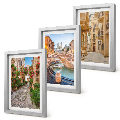Trittico incorniciato Strade affascinanti e fontane in un contesto architettonico pittoresco