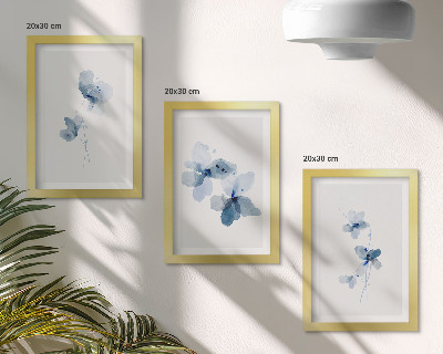 Composizione di 3 quadri Fiori nelle tonalità del blu su uno sfondo chiaro