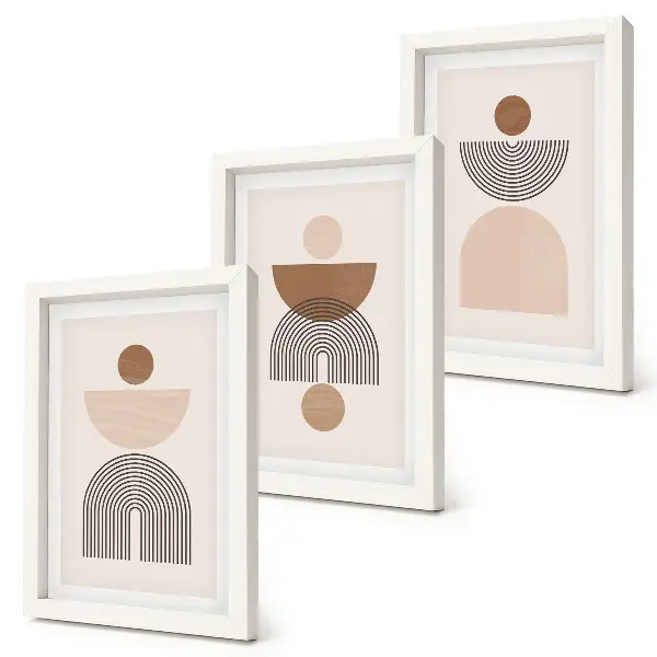 Trittico incorniciato con forme astratte nelle tonalità del marrone e del beige