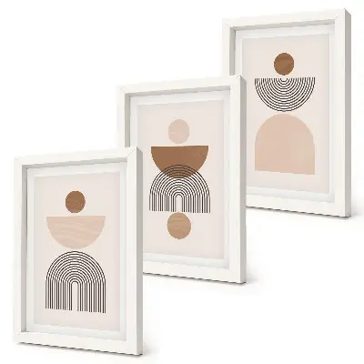 Trittico incorniciato con forme astratte nelle tonalità del marrone e del beige