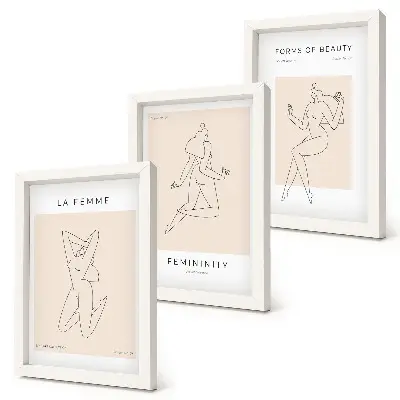 Composizione di 3 quadri con sagome lineari di donne in stile minimalista