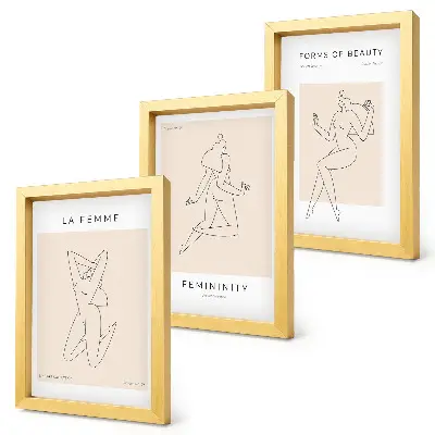 Composizione di 3 quadri con sagome lineari di donne in stile minimalista