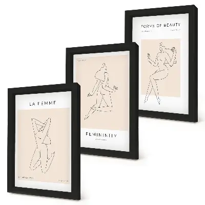 Composizione di 3 quadri con sagome lineari di donne in stile minimalista