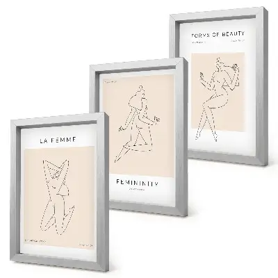 Composizione di 3 quadri con sagome lineari di donne in stile minimalista