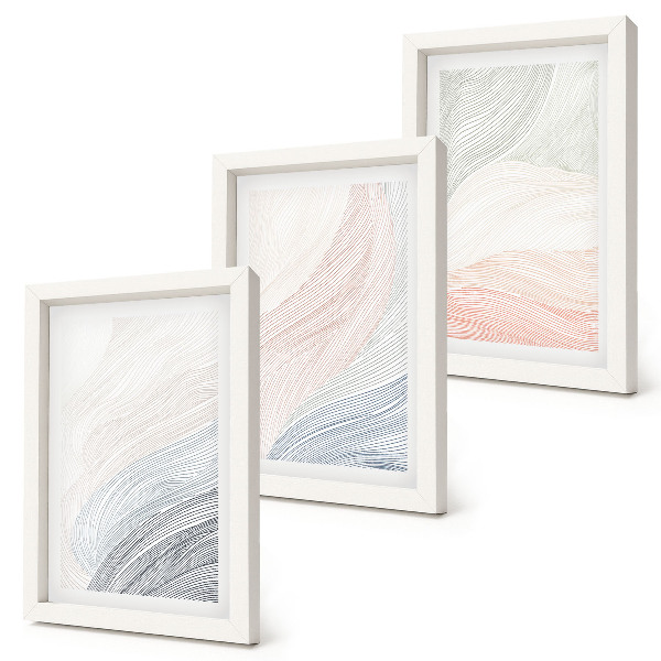 Trittico incorniciato Dipinto astratto di onde su cartone con colori pastello.