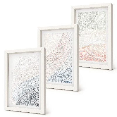 Trittico incorniciato Dipinto astratto di onde su cartone con colori pastello.