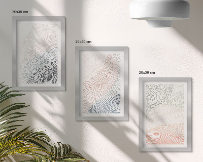 Trittico incorniciato Dipinto astratto di onde su cartone con colori pastello.
