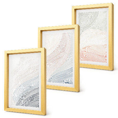 Trittico incorniciato Dipinto astratto di onde su cartone con colori pastello.