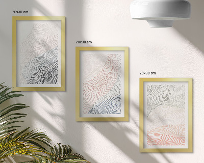 Trittico incorniciato Dipinto astratto di onde su cartone con colori pastello.
