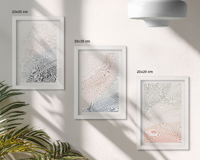 Trittico incorniciato Dipinto astratto di onde su cartone con colori pastello.