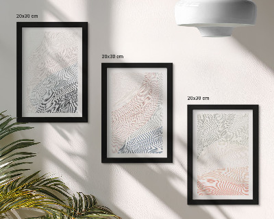 Trittico incorniciato Dipinto astratto di onde su cartone con colori pastello.