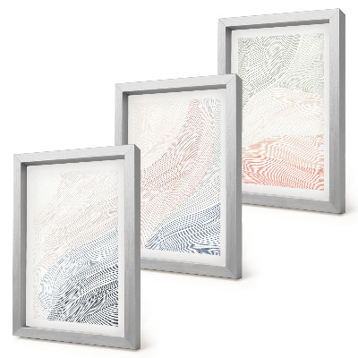 Trittico incorniciato Dipinto astratto di onde su cartone con colori pastello.