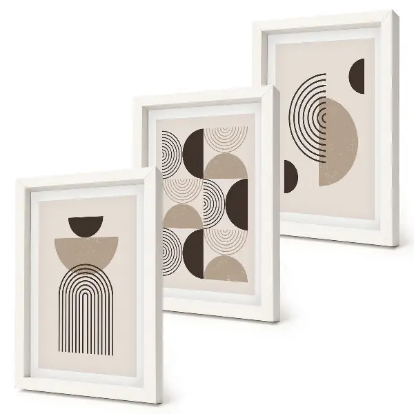 Composizione di 3 quadri con modelli geometrici astratti in stile minimalista