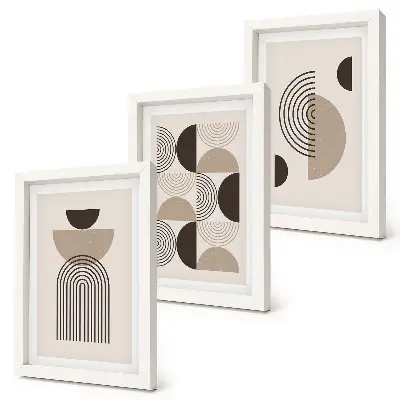 Composizione di 3 quadri con modelli geometrici astratti in stile minimalista