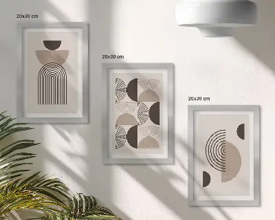 Composizione di 3 quadri con modelli geometrici astratti in stile minimalista