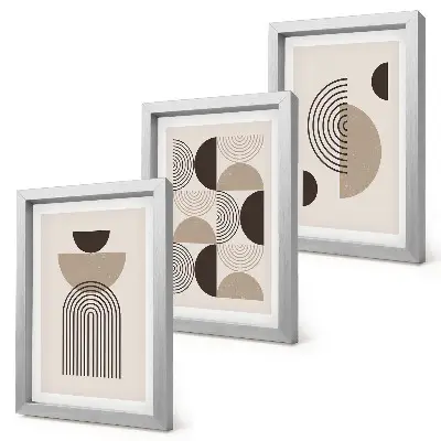 Composizione di 3 quadri con modelli geometrici astratti in stile minimalista