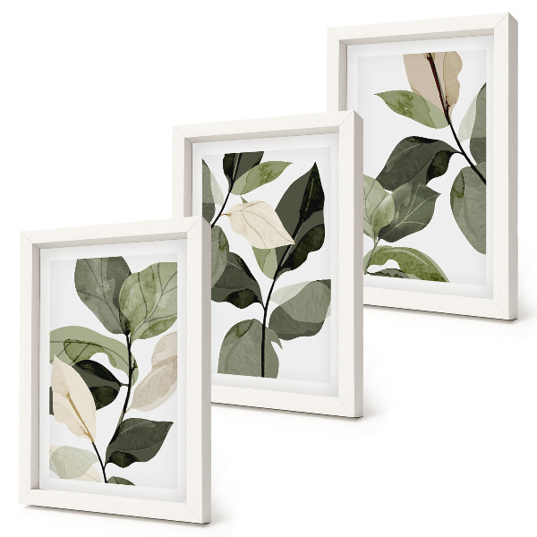 Trittico incorniciato Foglie di piante boho delicate dipinte