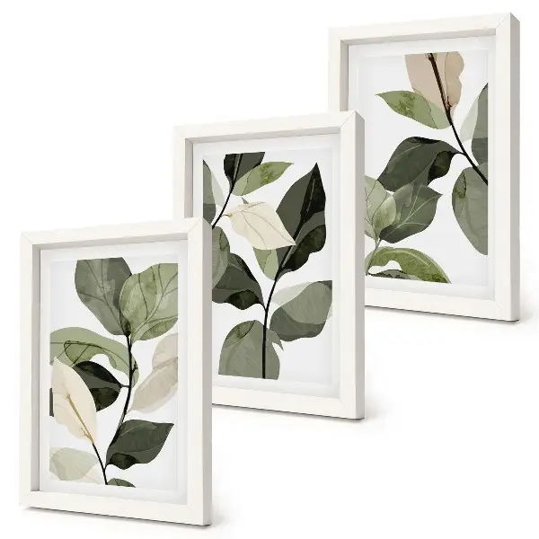 Foglie di piante boho delicate dipinte trittico incorniciato