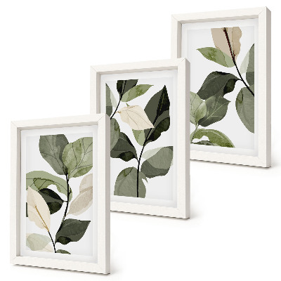 Trittico incorniciato Foglie di piante boho delicate dipinte