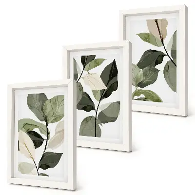 Foglie di piante boho delicate dipinte trittico incorniciato