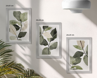 Trittico incorniciato Foglie di piante boho delicate dipinte