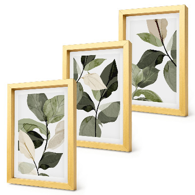 Trittico incorniciato Foglie di piante boho delicate dipinte