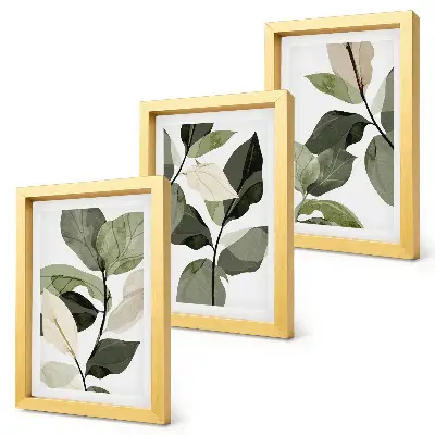 Foglie di piante boho delicate dipinte trittico incorniciato