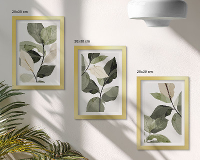Trittico incorniciato Foglie di piante boho delicate dipinte