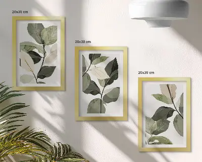 Foglie di piante boho delicate dipinte trittico incorniciato
