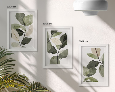 Trittico incorniciato Foglie di piante boho delicate dipinte