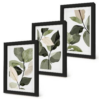 Trittico incorniciato Foglie di piante boho delicate dipinte