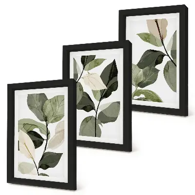 Foglie di piante boho delicate dipinte trittico incorniciato