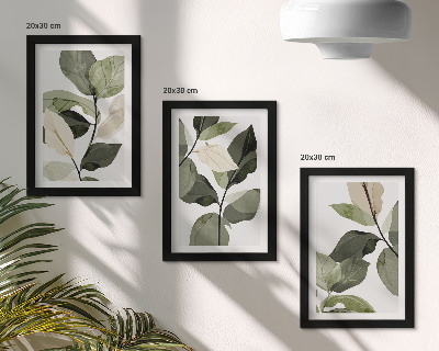 Trittico incorniciato Foglie di piante boho delicate dipinte