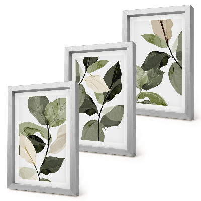 Trittico incorniciato Foglie di piante boho delicate dipinte