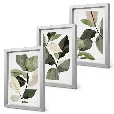 Foglie di piante boho delicate dipinte trittico incorniciato