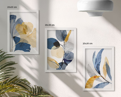 Composizione di 3 quadri Motivi vegetali in stile acquerello