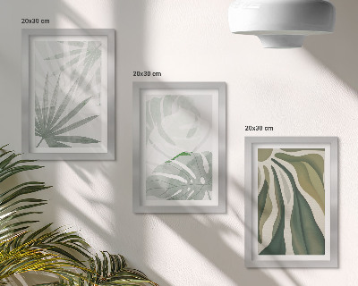 Trittico incorniciato Foglie della pianta nelle tonalità del verde e del grigio