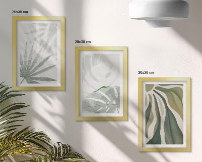 Trittico incorniciato Foglie della pianta nelle tonalità del verde e del grigio
