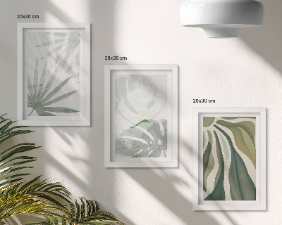 Trittico incorniciato Foglie della pianta nelle tonalità del verde e del grigio