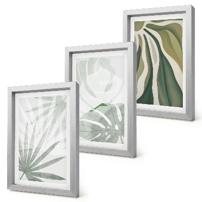 Trittico incorniciato Foglie della pianta nelle tonalità del verde e del grigio
