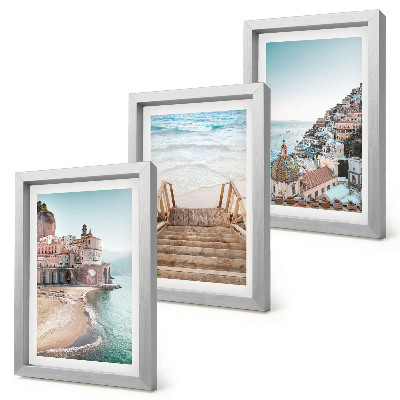 Trittico incorniciato Panorami estivi dai colori pastello con architettura marittima e spiaggia