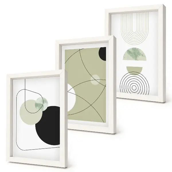 Composizione di 3 quadri con forme astratte in colori tenui