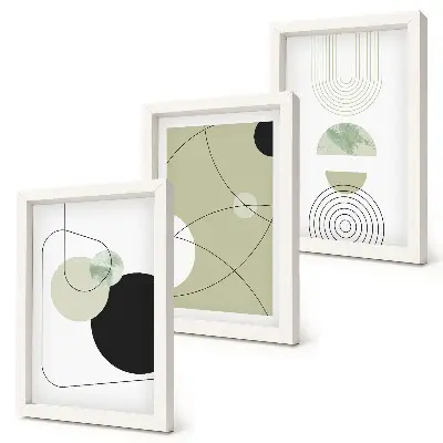 Composizione di 3 quadri con forme astratte in colori tenui
