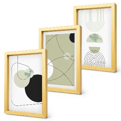 Composizione di 3 quadri con forme astratte in colori tenui