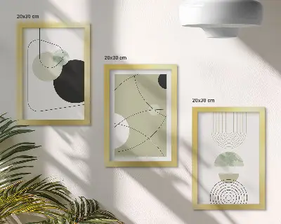 Composizione di 3 quadri con forme astratte in colori tenui